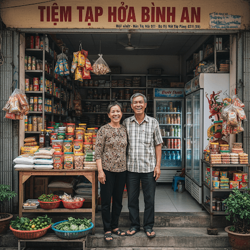 Cặp vợ chồng chủ tạp hóa thân thiện